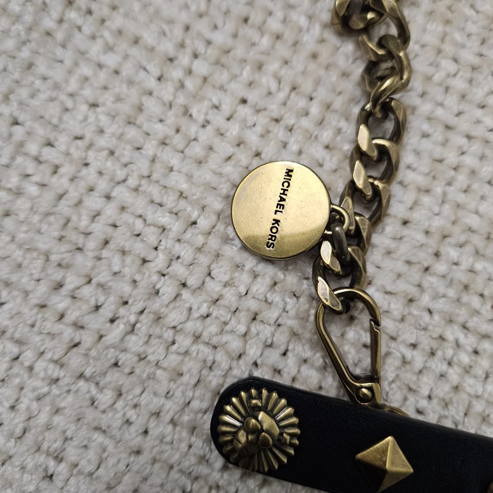Michael Kors Gold and Black Studded Faux Leather Chain Belt.